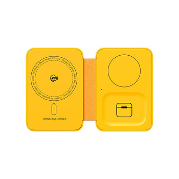 WEKOME WP-U172 - Chargeur sans fil 3-en-1 avec MagSafe pour iPhone, Apple Watch et AirPods + miroir (Jaune)