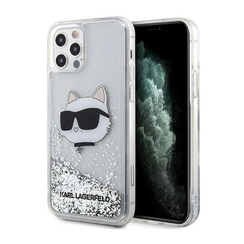 Karl Lagerfeld Liquid Glitter NFT Choupette Head - pouzdro pro iPhone 12 / iPhone 12 Pro (stříbrné)