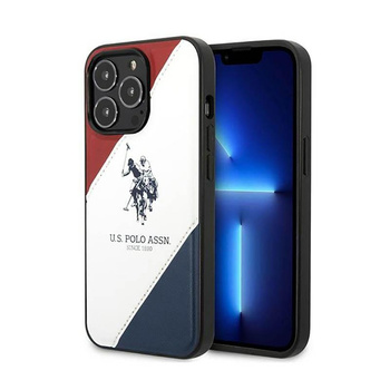 US Polo Assn Tricolor Embossed - Étui pour iPhone 14 Pro (blanc)