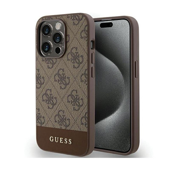 Guess 4G Bottom Stripe Metal Logo Collection - pouzdro pro iPhone 15 Pro Max (hnědé)