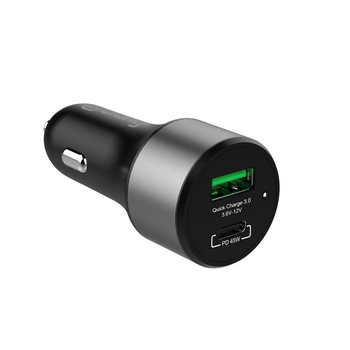 Crong Power autós töltő 63W - USB-C PD 45W + USB QC 3.0 18W autós töltő (fekete)