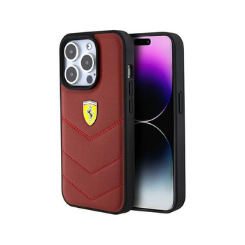 Ferrari Quilted Metal Logo - pouzdro pro iPhone 15 Pro (červené)