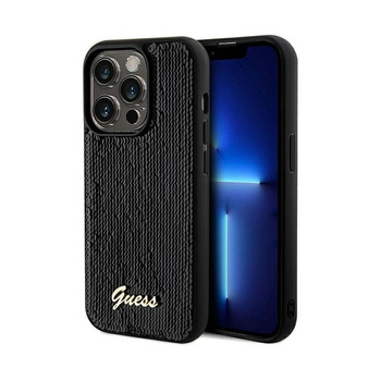 Guess Sequin Script Metal - Coque iPhone 14 Pro Max (noir)