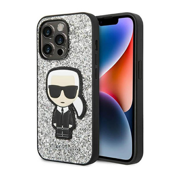 Karl Lagerfeld Glitter Flakes Ikonik - Coque pour iPhone 14 Pro Max (argent)