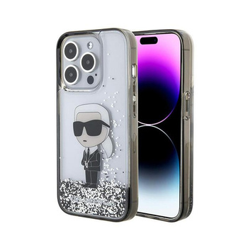 Karl Lagerfeld Liquid Glitter Ikonik - pouzdro pro iPhone 15 Pro (průhledné)