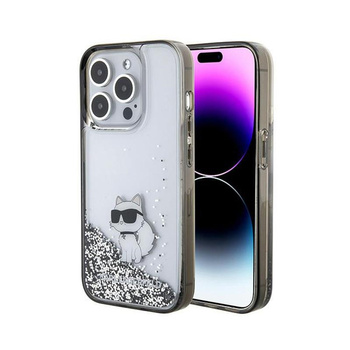 Karl Lagerfeld Liquid Glitter Choupette - pouzdro pro iPhone 15 Pro (průhledné)