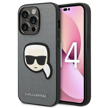 Karl Lagerfeld Saffiano Karl Head Patch Case - pouzdro pro iPhone 14 Pro (stříbrné)