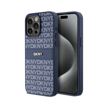 DKNY Bőr mono csíkos és fém logóval - iPhone 15 Pro Max tok (kék)