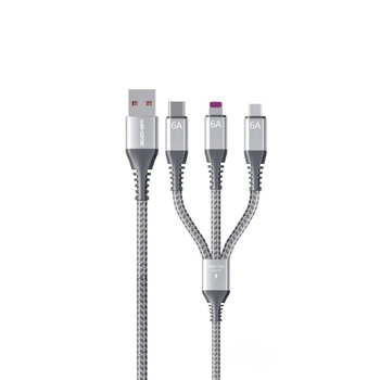 WEKOME WDC-170 Raython Series - Kabel połączeniowy 3w1 USB-A do USB-C + Lightning + Micro USB Fast Charging PD 1.2 m (Srebrny)