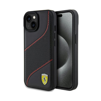 Ferrari Perforované kovové logo Waves - pouzdro na iPhone 15 (černé)