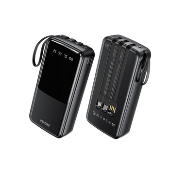 WEKOME WP-10 Pop Digital Series - Powerbank 20000 mAh mit integriertem USB-C / Lightning / Micro USB + USB-A Kabel (Schwarz)