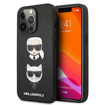 Karl Lagerfeld Saffiano Karl & Choupette Embossed Heads - Coque iPhone 13 Pro (noir)