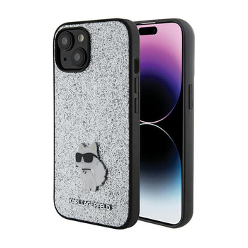 Karl Lagerfeld Fixed Glitter Choupette Logo Metal Pin - iPhone 15 / 14 / 13 Case (silver)