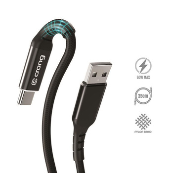 Crong Armor Link - 60W 3A USB-A to USB-C braided cable  Power Delivery 25cm (black)