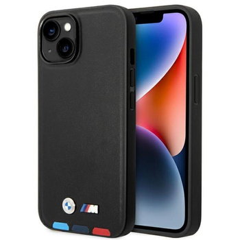 BMW Leder Hot Stamp Tricolor - iPhone 14 Tasche (Schwarz)