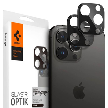 Spigen Optik.TR Kameraobjektivschutz 2er-Pack - Objektivschutzglas für iPhone 15 Pro / 15 Pro Max / iPhone 14 Pro / 14 Pro Max (Schwarz)