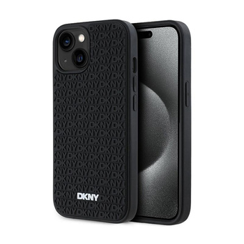 DKNY 3D gumi ismétlődő minta - iPhone 15 / 14 / 13 tok (fekete)