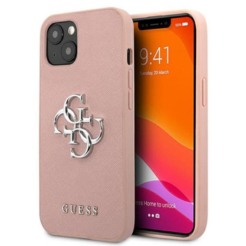 Guess Saffiano 4G Big Silver Logo - iPhone 13 mini case (pink)