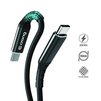 Crong Armor Link - 60W 3A USB-C na USB-C opletený kabel Power Delivery 150cm (černý)