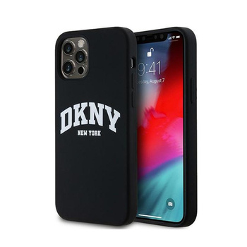 DKNY Liquid Silicone White Printed Logo MagSafe - pouzdro pro iPhone 12 / iPhone 12 Pro (černé)