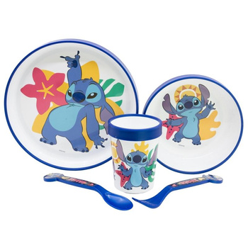 Disney Stitch - Set de 5 plats antidérapants pour micro-ondes. (assiette, bol, tasse, fourchette, cuillère)