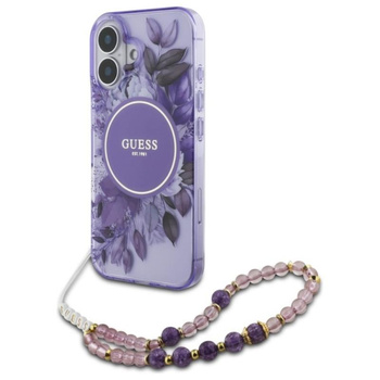 Guess IML Flowers With Pearl Strap MagSafe - iPhone 16 Case (violet)