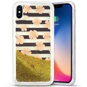 Zizo Liquid Glitter Star Case - pouzdro pro iPhone X (Růžové květy)