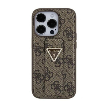 Guess Grip Stand 4G Triangle Strass Logo - pouzdro pro iPhone 15 (hnědé)