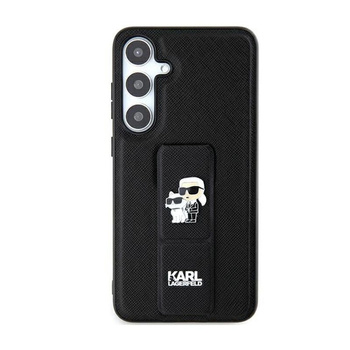 Karl Lagerfeld Gripstand Saffiano Karl & Choupette Pins - pouzdro na Samsung Galaxy S24 Ultra (černé)