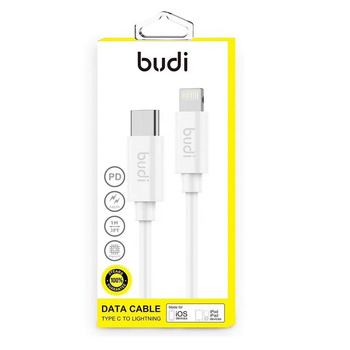 Budi - Kabel USB-C - Lightning s technologií PD, MFi, 1 m (bílý)