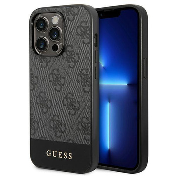 Guess 4G Bottom Stripe Metal Logo Collection - Etui iPhone 14 Pro (szary)