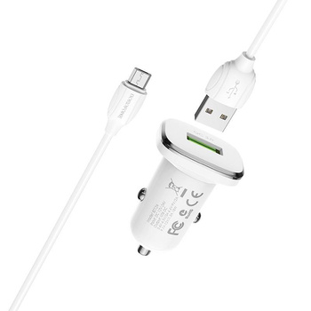 Borofone - USB autós töltő QC3.0 és micro USB kábellel, fehér színben