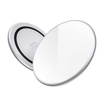 Crong PowerSpot Fast Wireless Charger – Aluminiowa ładowarka bezprzewodowa Qi 15W USB-C z powłoką ze szkła hartowanego (Silver White)