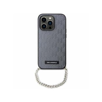 Karl Lagerfeld Saffiano Monogram Chain - pouzdro na iPhone 14 (stříbrné)