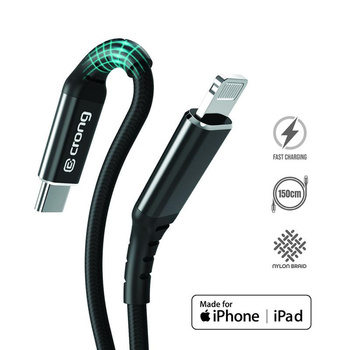 Crong Armor Link - MFi kabel z USB-C na Lightning opletený 150 cm (černý)