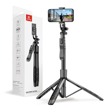 Crong SelfieGo Ultra – Aluminiowy selfie stick Bluetooth tripod (czarny)