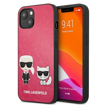 Karl Lagerfeld PU kožené pouzdro Karl & Choupette s reliéfem - iPhone 13 Mini (fuchsiová)