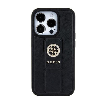 Guess Grip Stand 4G Saffiano Strass Logo - pouzdro pro iPhone 15 (černé)