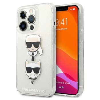 Karl Lagerfeld Glitter Karl & Choupette Head - Etui iPhone 13 Pro (srebrny)