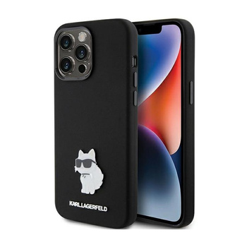 Karl Lagerfeld szilikon Choupette fém kitűző - iPhone 15 Pro Max tok (fekete)