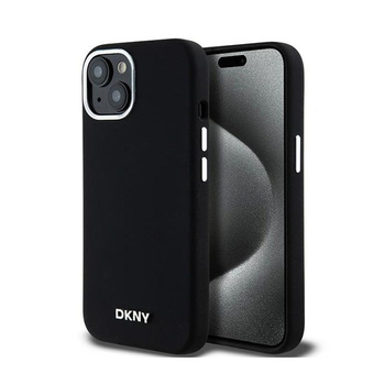 DKNY Liquid Silicone Small Metal Logo MagSafe - Coque pour iPhone 15 Plus / 14 Plus (noir)