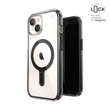 Speck Presidio Perfect-Clear ClickLock & Magsafe - iPhone 15 Tasche (Klar / Mattschwarz / Schiefergrau)