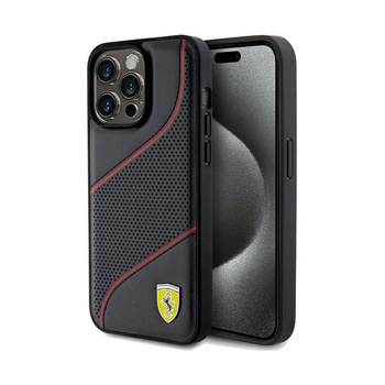 Ferrari perforált hullámok fém logó - iPhone 15 Pro Max tok (fekete)