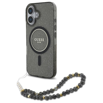 Guess IML Glitter With Pearl Strap MagSafe - iPhone 16 Case (noir)