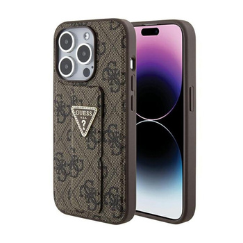 Pouzdro Guess Grip Stand 4G Triangle Strass Logo - iPhone 15 Pro Max (hnědé)