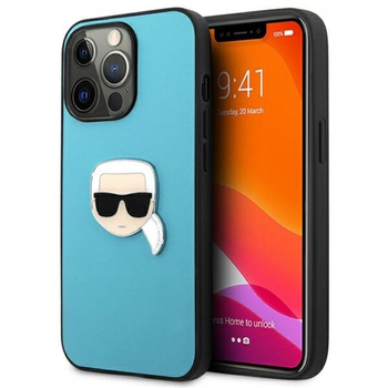 Karl Lagerfeld PU Leather Karl's Head Metal - Coque iPhone 13 Pro Max (bleu)