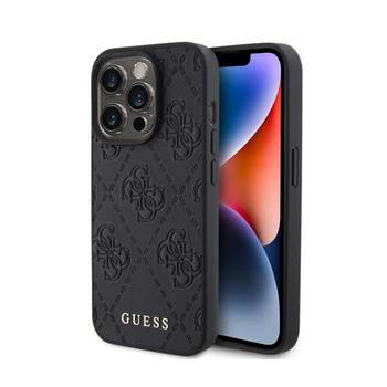 Guess Leder 4G Stamped - iPhone 15 Pro Tasche (schwarz)