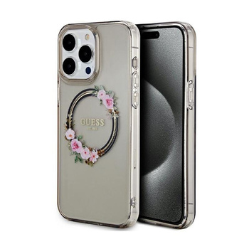 Guess IML Flowers Wreath MagSafe - iPhone 15 Pro Max Tasche (schwarz)