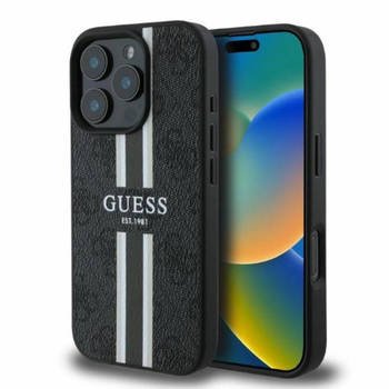 Guess 4G Étui MagSafe à rayures imprimées - iPhone 16 Pro (noir)