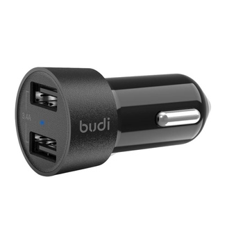 Budi - 2x USB car charger, 17W (Black)